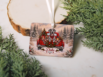 Personalized Great Dane Red Truck Ornament
