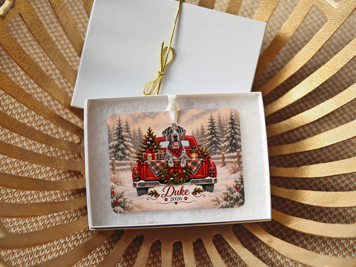 Personalized Great Dane Red Truck Ornament