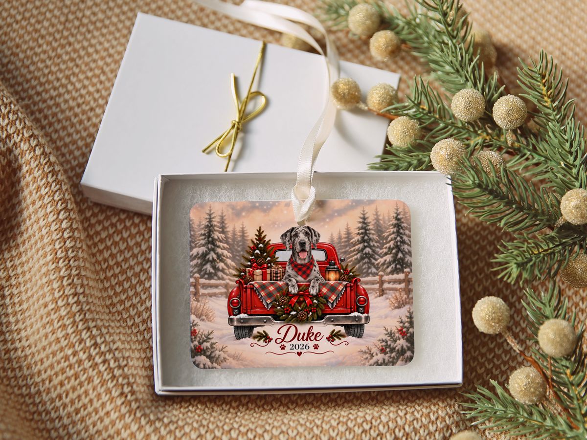 Personalized Great Dane Red Truck Ornament