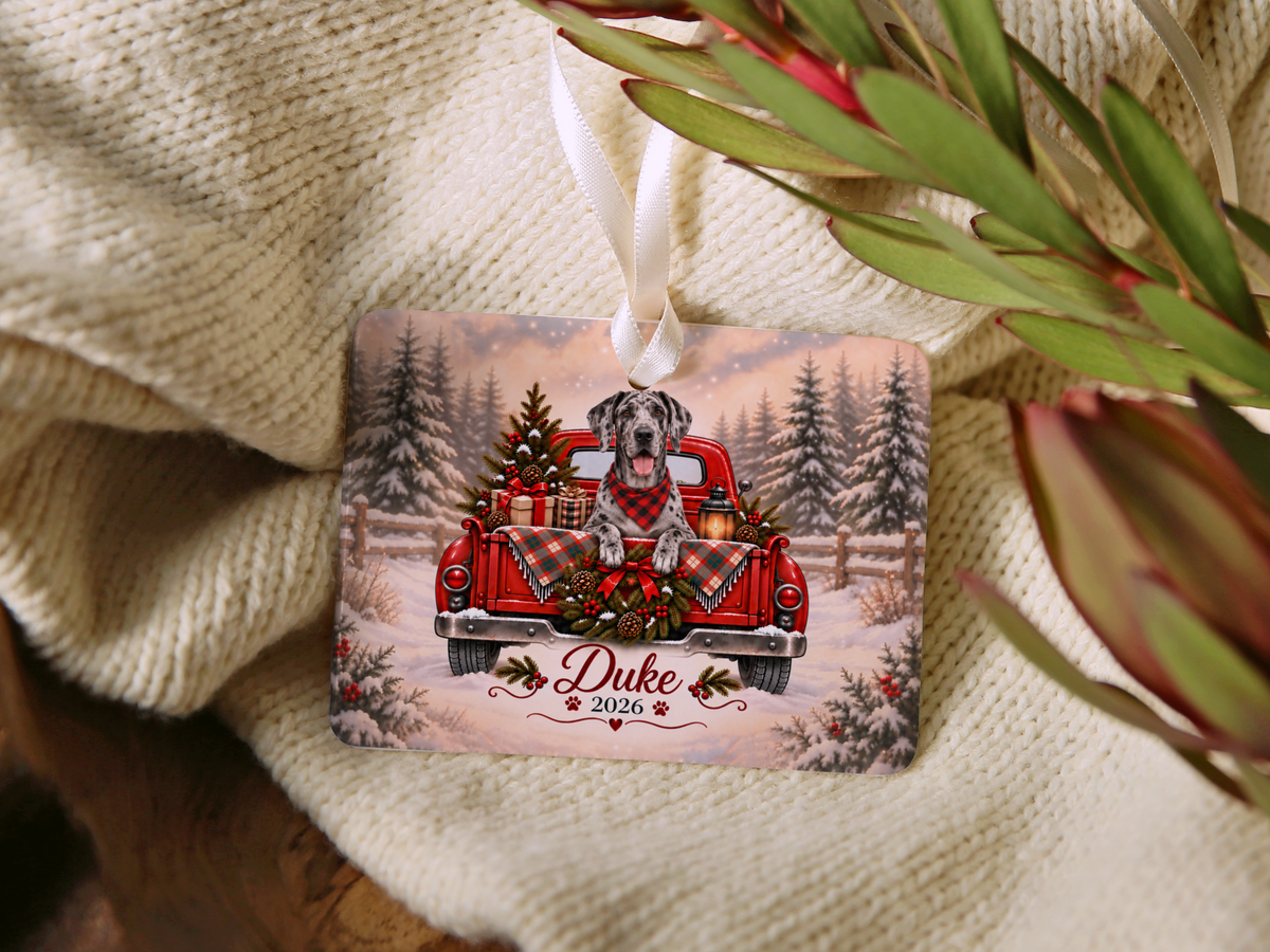 Personalized Great Dane Red Truck Ornament