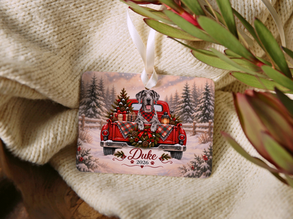 Personalized Great Dane Red Truck Ornament