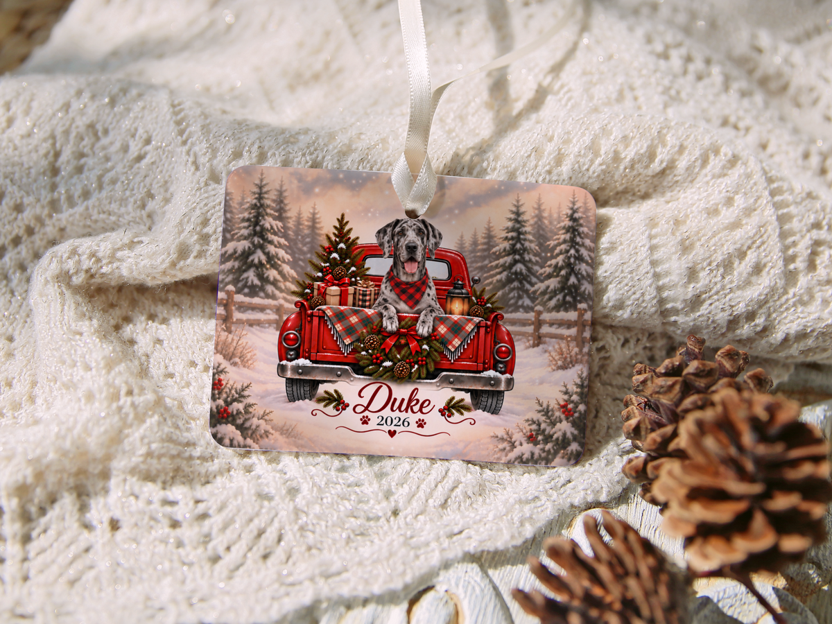 Personalized Great Dane Red Truck Ornament