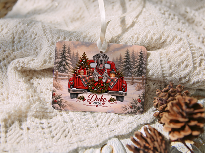Personalized Great Dane Red Truck Ornament