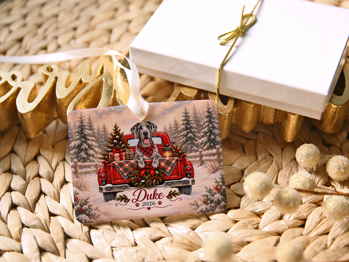 Personalized Great Dane Red Truck Ornament