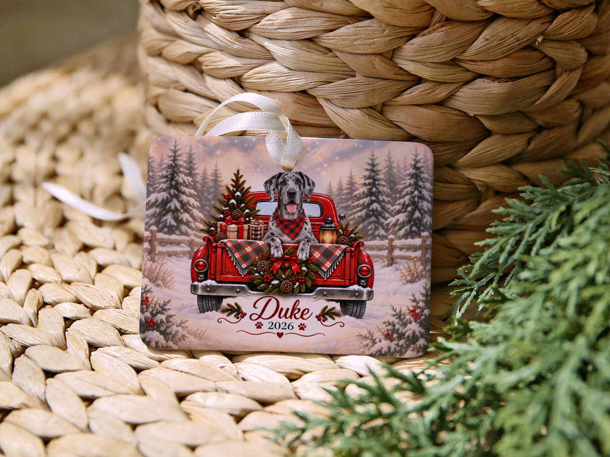 Personalized Great Dane Red Truck Ornament
