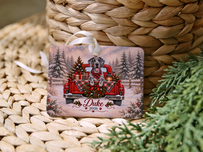 Personalized Great Dane Red Truck Ornament