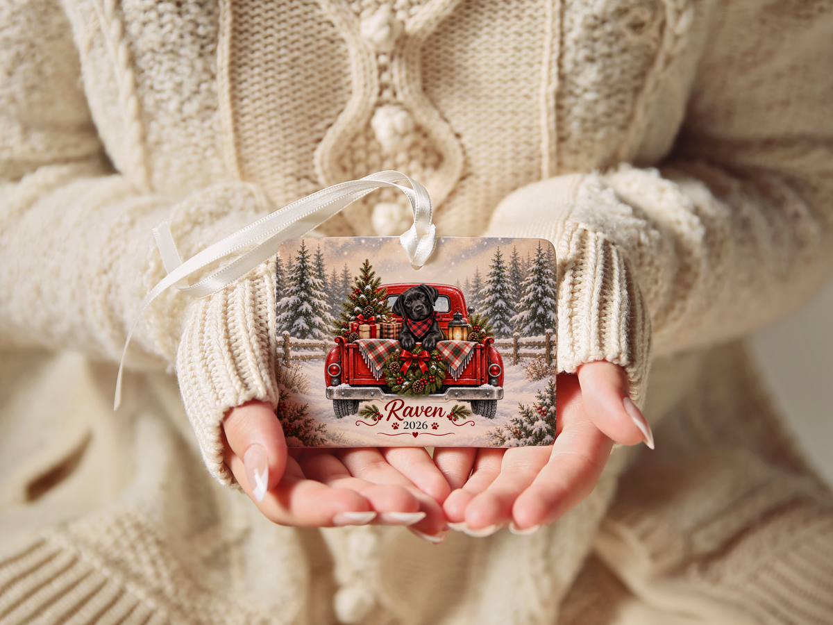 Personalized Black Lab Red Truck Ornament