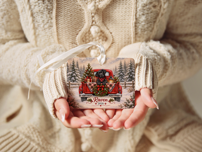 Personalized Black Lab Red Truck Ornament