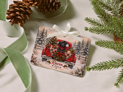 Personalized Black Lab Red Truck Ornament
