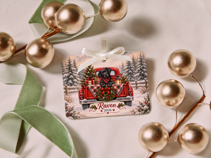 Personalized Black Lab Red Truck Ornament
