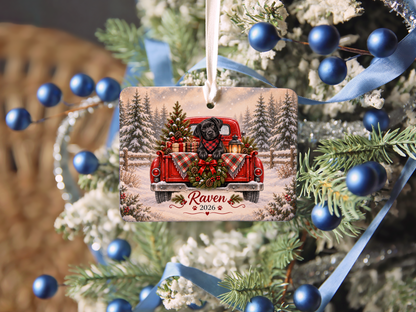 Personalized Black Lab Red Truck Ornament
