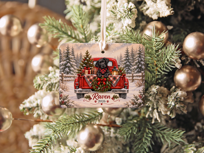 Personalized Black Lab Red Truck Ornament