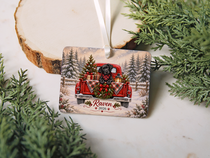 Personalized Black Lab Red Truck Ornament