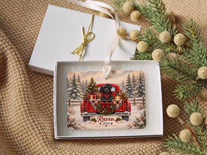 Personalized Black Lab Red Truck Ornament