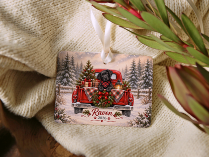 Personalized Black Lab Red Truck Ornament
