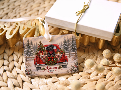 Personalized Black Lab Red Truck Ornament