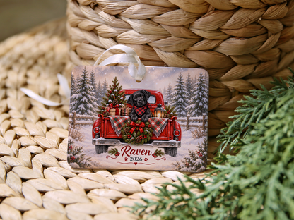 Personalized Black Lab Red Truck Ornament