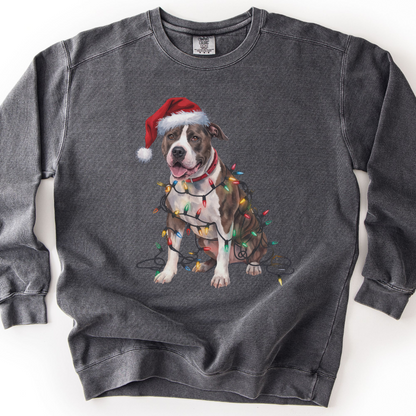 Christmas Pitbull Sweatshirt, Festive Lights Dog Sweater, Pitbull Mom Holiday Apparel