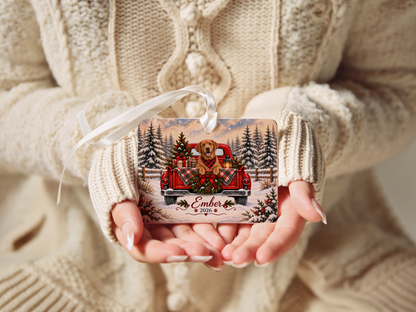 Personalized Fox Red Lab Ornament, Christmas Red Truck, Custom Name and Year