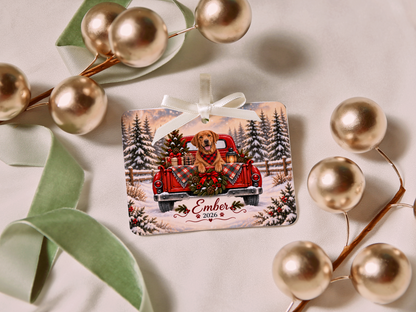 Personalized Fox Red Lab Ornament, Christmas Red Truck, Custom Name and Year