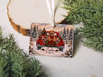 Personalized Fox Red Lab Ornament, Christmas Red Truck, Custom Name and Year