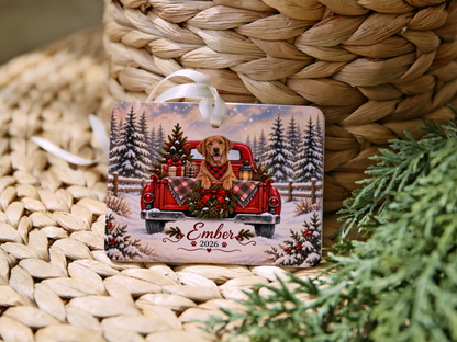 Personalized Fox Red Lab Ornament, Christmas Red Truck, Custom Name and Year