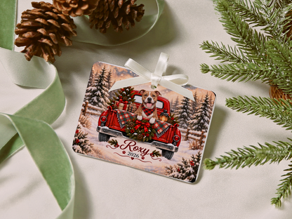 Personalized Pitbull Ornament, Christmas Red Truck, Custom Name and Year