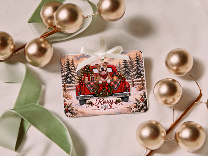 Personalized Pitbull Ornament, Christmas Red Truck, Custom Name and Year