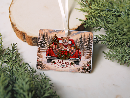 Personalized Pitbull Ornament, Christmas Red Truck, Custom Name and Year