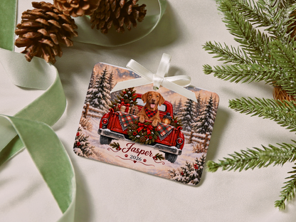 Personalized Vizsla Ornament, Christmas Red Truck, Custom Name and Year