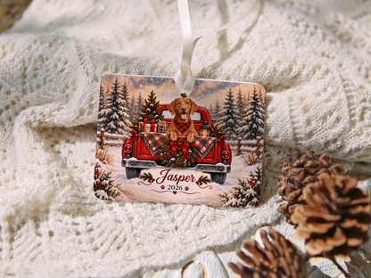 Personalized Vizsla Ornament, Christmas Red Truck, Custom Name and Year