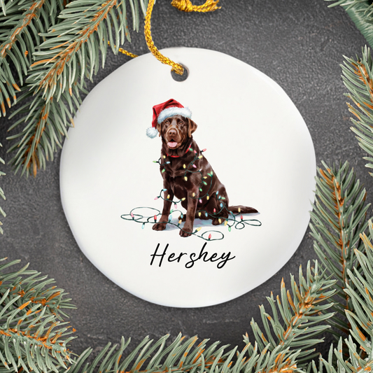 Chocolate Labrador Retriever Ornament, Personalized Dog Christmas Decor