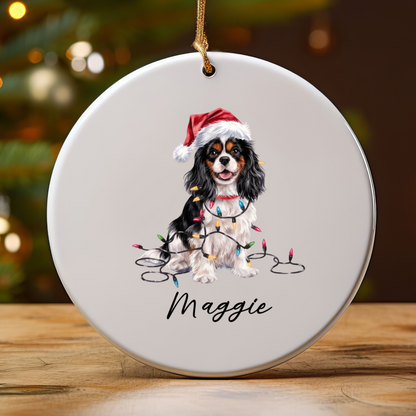 Personalized Tricolor Cavalier King Charles Spaniel Christmas Ornament, Ceramic Dog Lover Gift