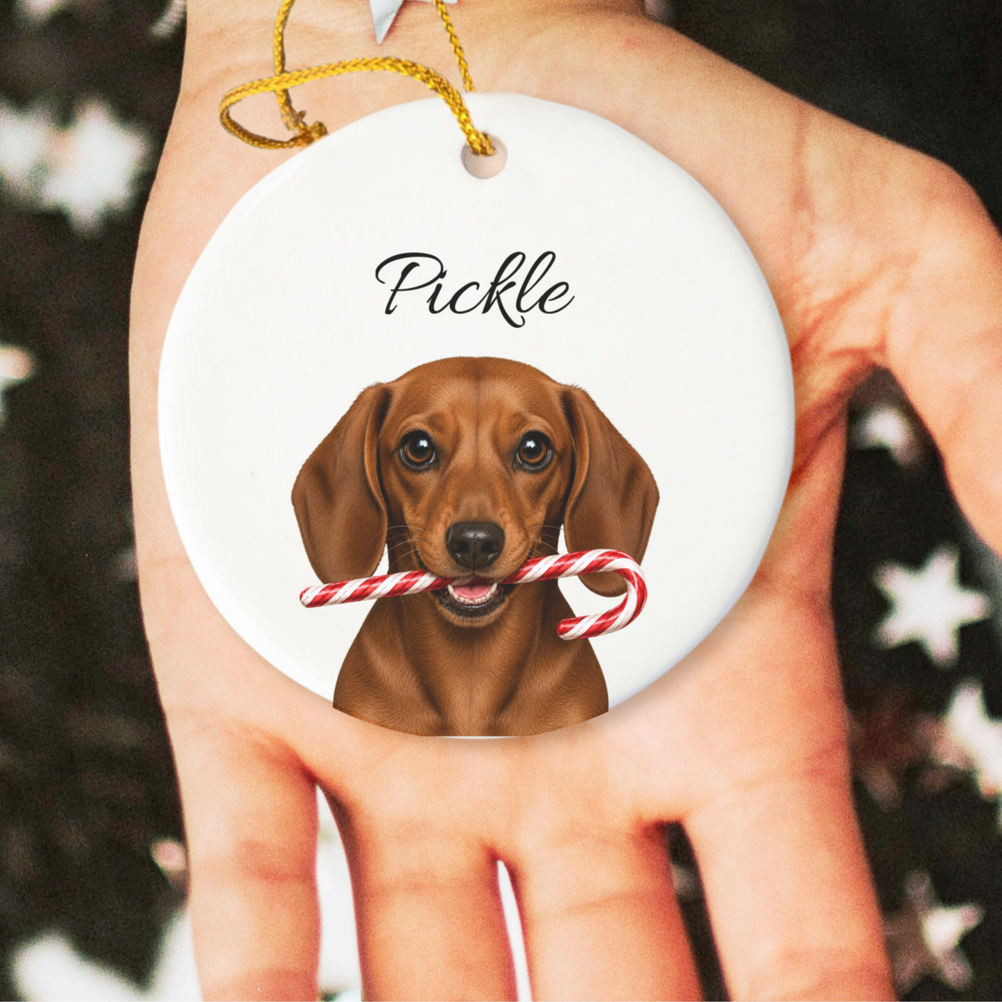 Personalized Red Dachshund Candy Cane Ornament