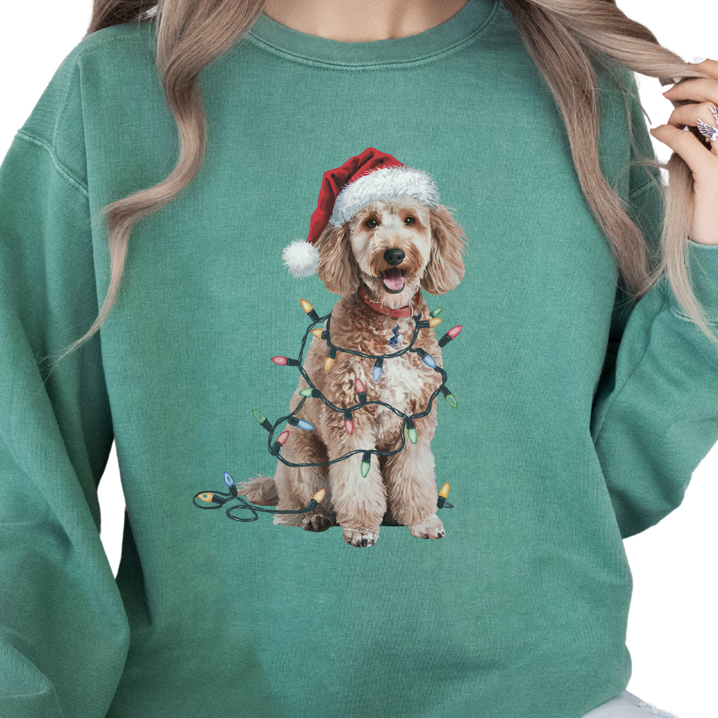 Poodle Christmas Lights Sweatshirt, Festive Dog Mom Sweater, Holiday Poodle Apparel