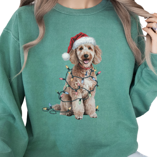 Poodle Christmas Lights Sweatshirt, Festive Dog Mom Sweater, Holiday Poodle Apparel