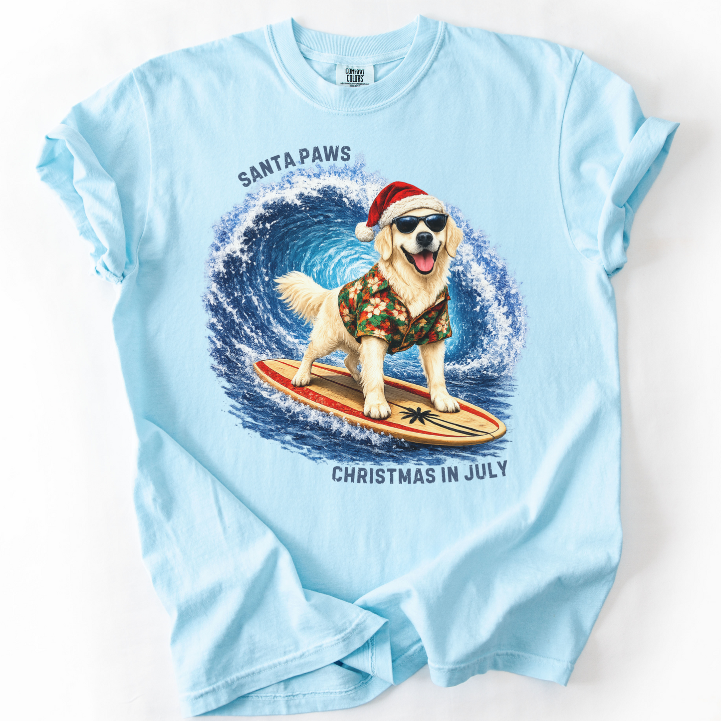 Christmas in July Gift for English Cream Golden Retriever Lovers, Santa Paws Beach Shirt