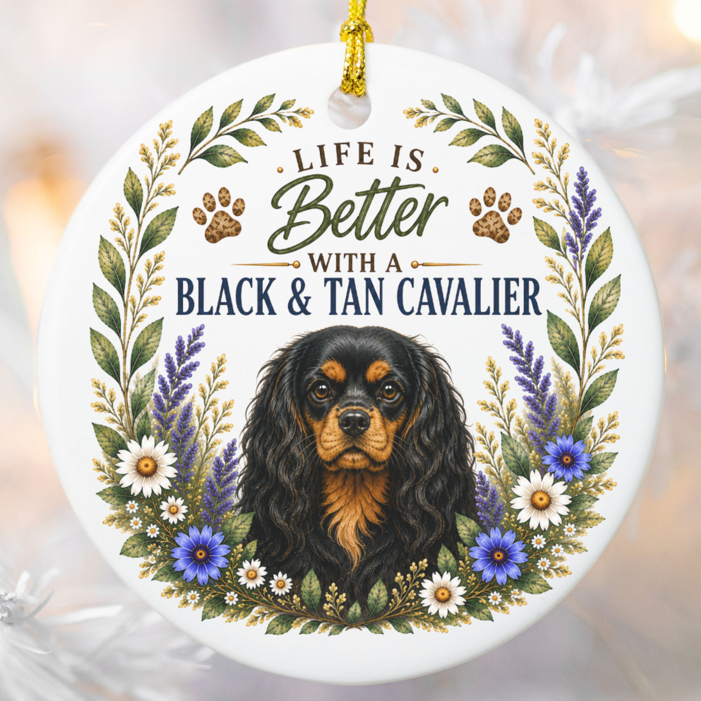 Black and Tan Cavalier Ornament, Cavalier King Charles Spaniel Gift, Dog Lover Keepsake