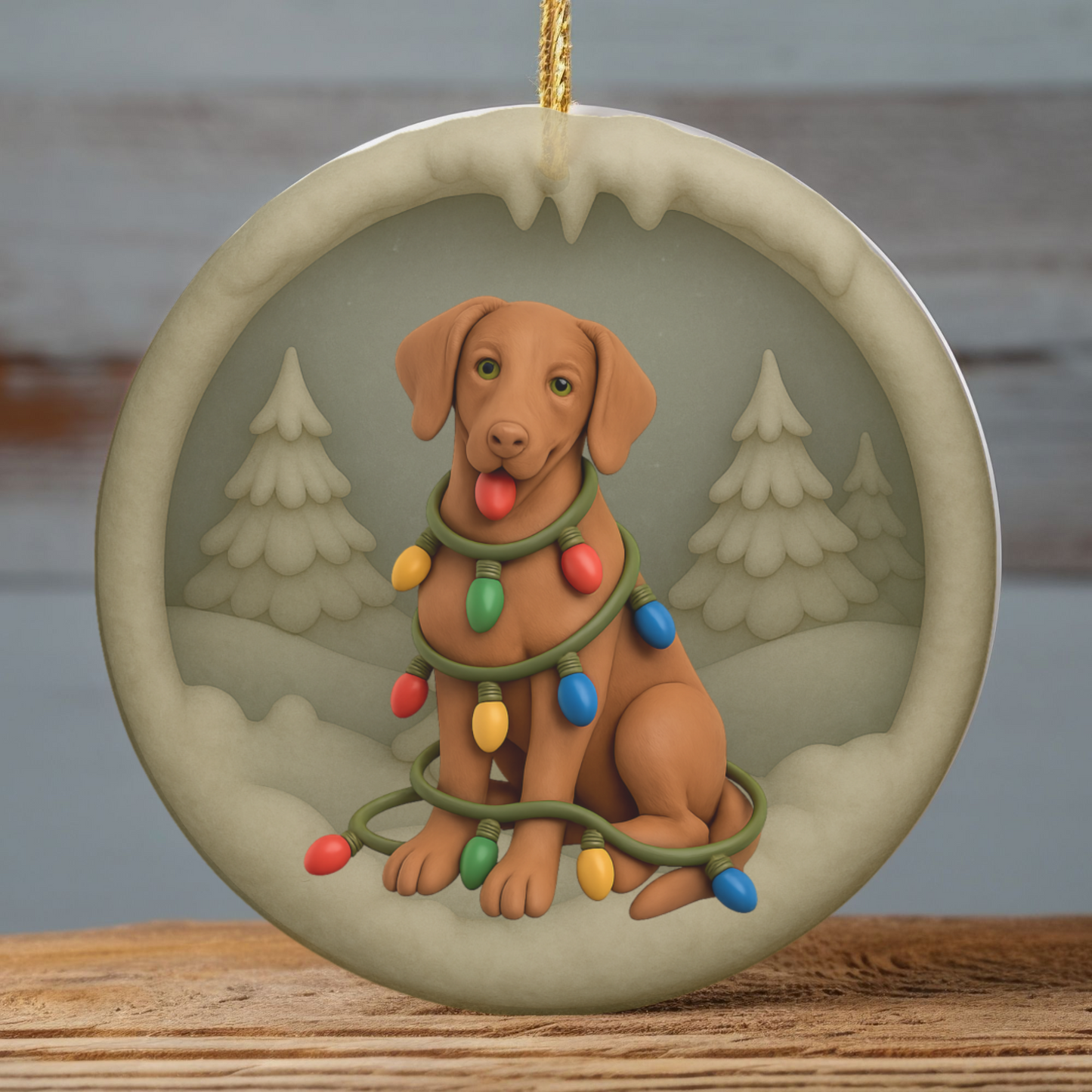 Vizsla Christmas Ornament, Personalized Vizsla Puppy with Holiday Lights, Custom Dog Lover Gift, Tree Decoration