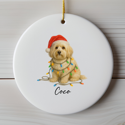 Personalized Cream Havanese Christmas Ornament, Ceramic Dog Lover Gift, Holiday Pet Keepsake Tree Decor