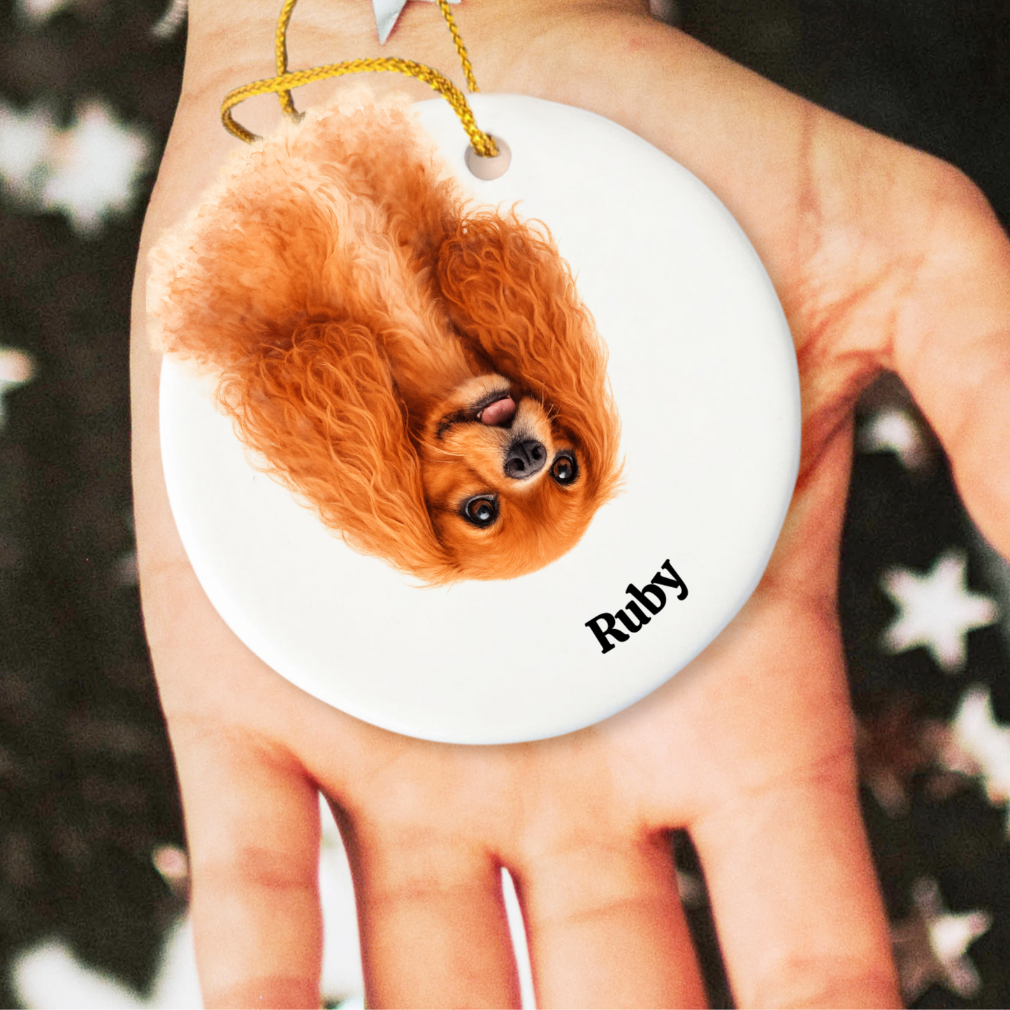 Upside down Personalized Pet Photo Ornament, Custom Dog Cat Memorial Ornament with Name, Watercolor Gift