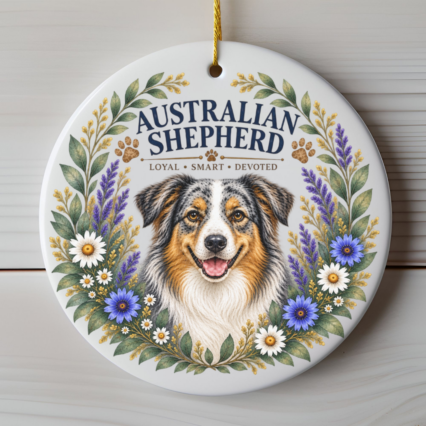 Australian Shepherd Ornament, Aussie Dog Lover Gift, Floral Breed Keepsake, Dog Mom Gift