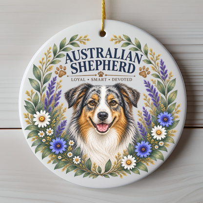 Australian Shepherd Ornament, Aussie Dog Lover Gift, Floral Breed Keepsake, Dog Mom Gift