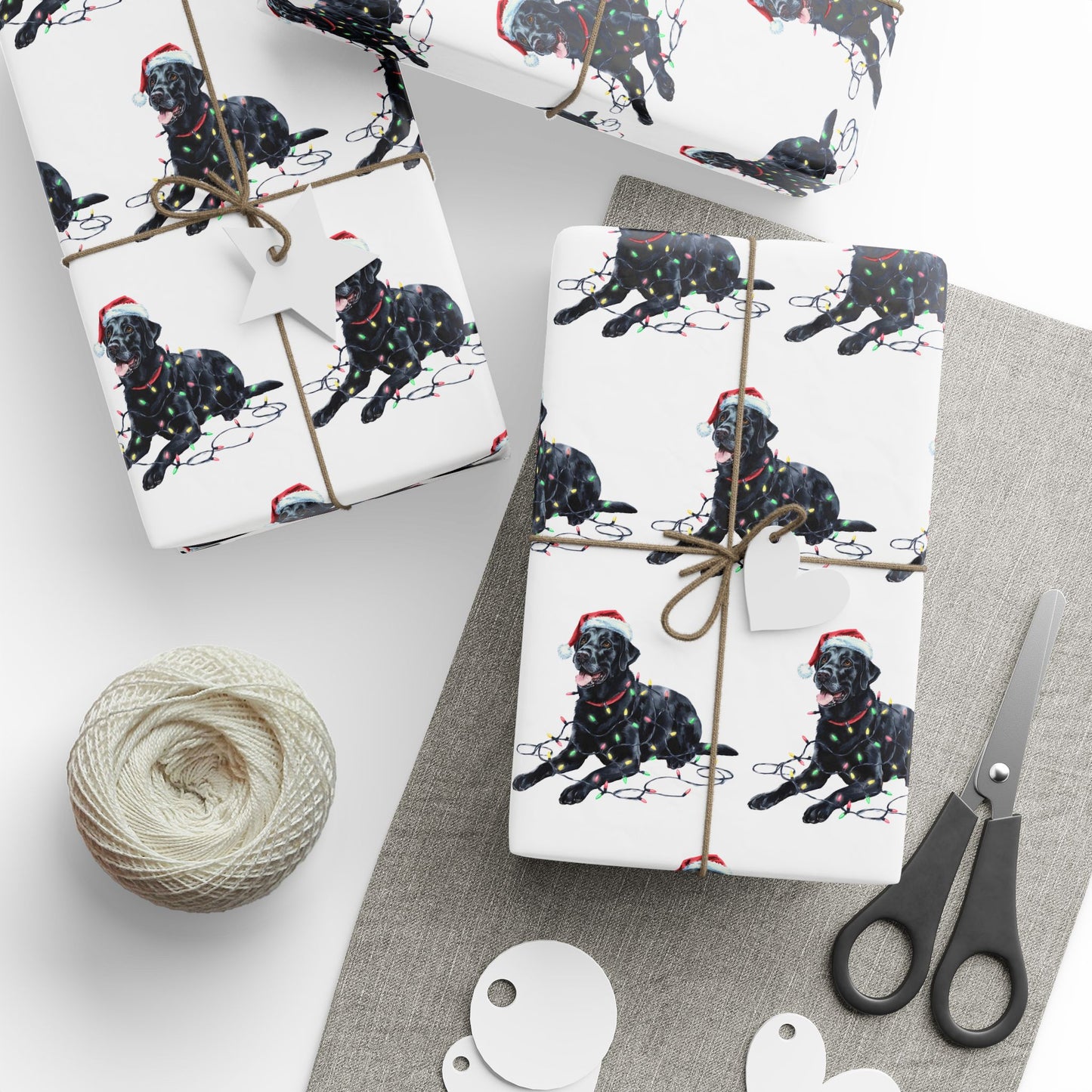 Black Lab Christmas Lights Wrapping Paper
