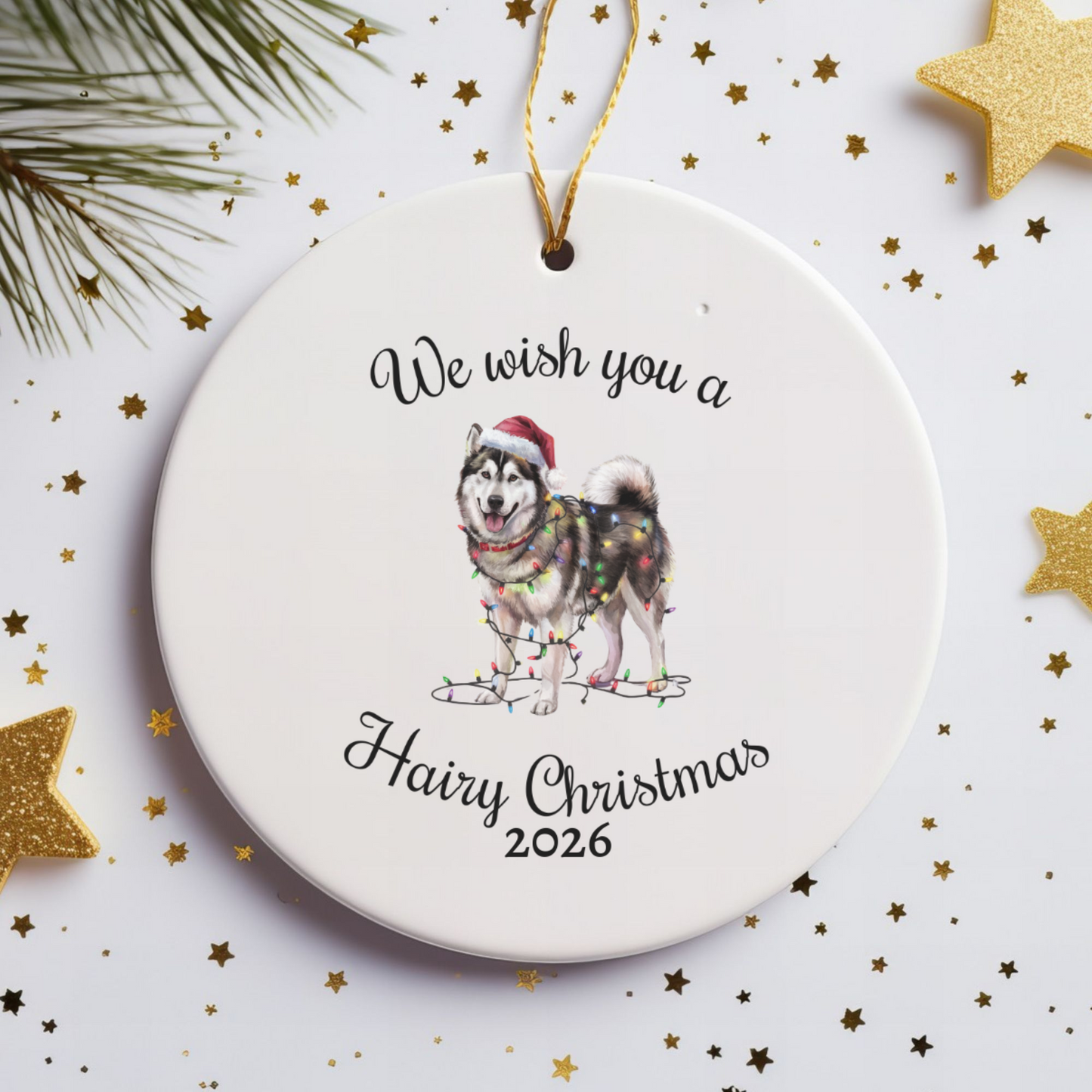 Christmas Alaskan Malamute Ornament, Christmas Lights Dog Keepsake, Christmas Dog, Alaskan Malamute Mom, Gift For Dog Lover