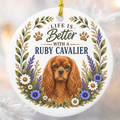 Ruby Cavalier Ornament, Cavalier King Charles Spaniel Gift, Dog Mom Keepsake, Ruby Cavalier Gift