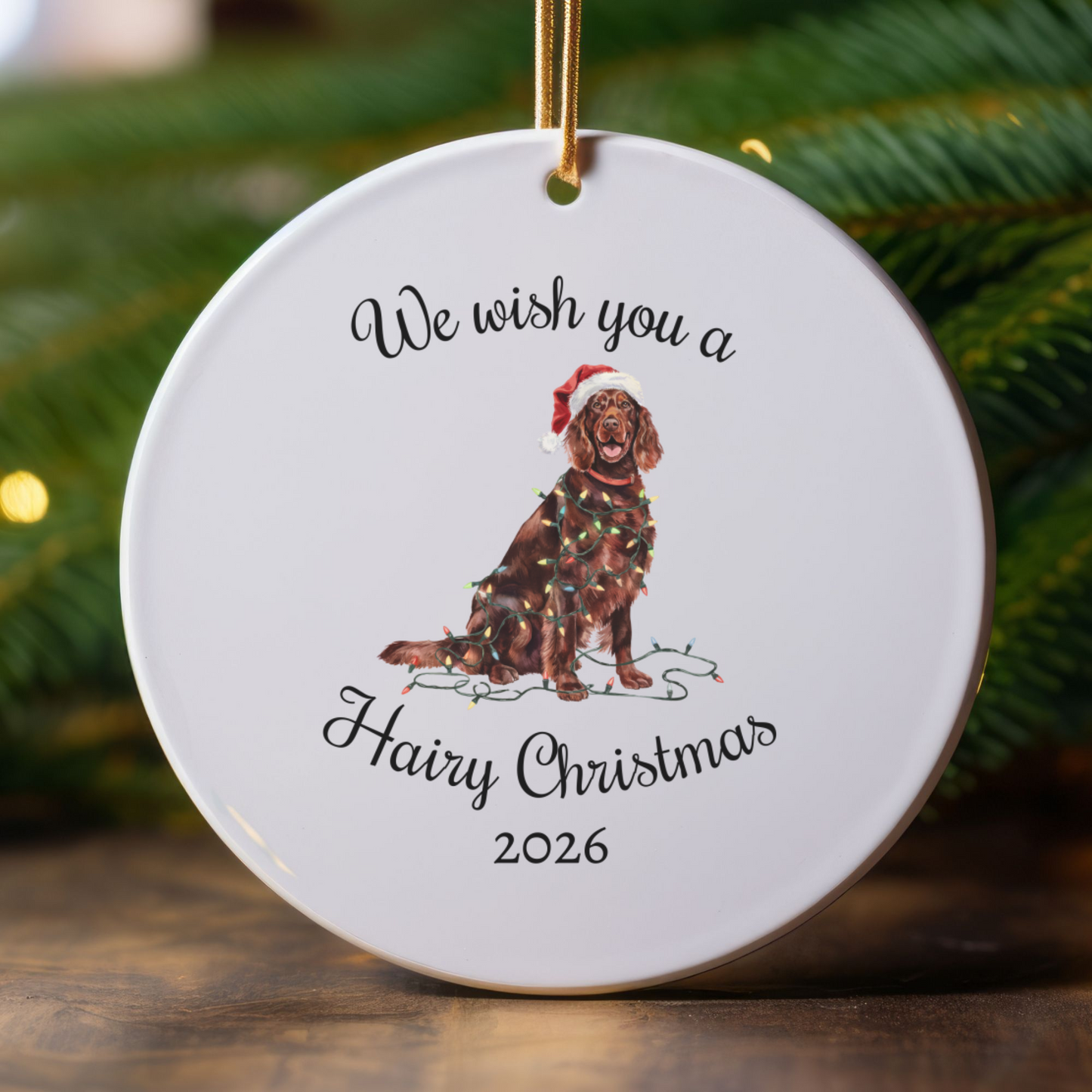 Christmas Irish Setter Ornament, Christmas Lights Dog Keepsake