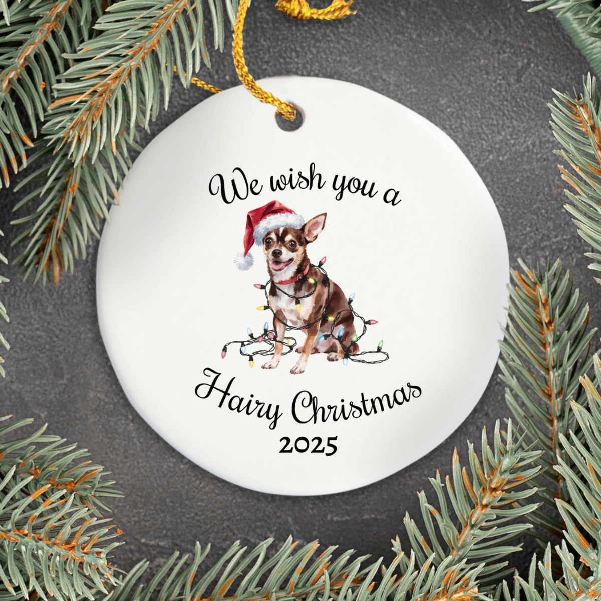 Christmas Black Chihuahua Ornament, Christmas Lights Dog Keepsake