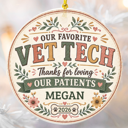 Personalized Vet Tech Ornament, Veterinary Technician Gift, Vet Clinic Coworker Christmas Gift