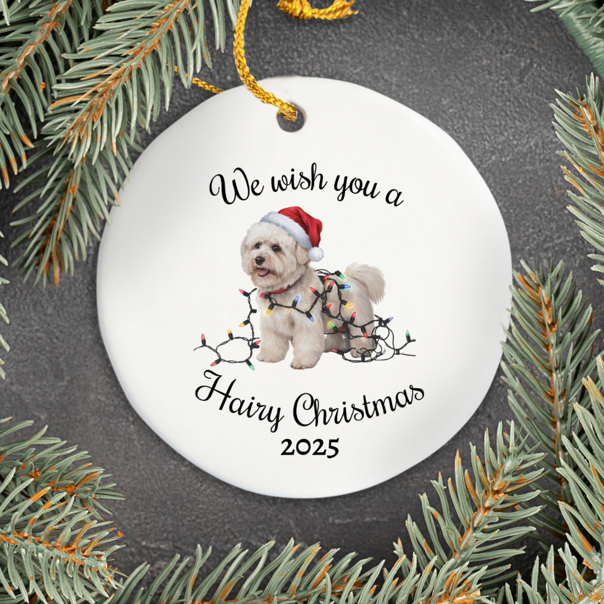 Bichon Frise Christmas Ornament, Personalized Ceramic Keepsake